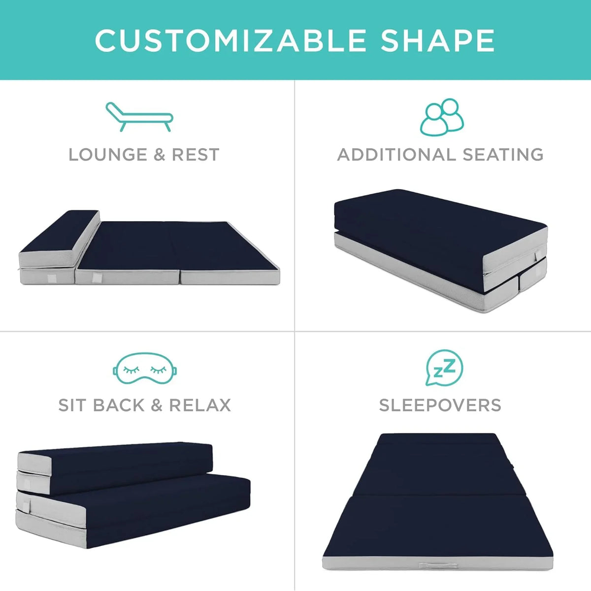 Best Choice Products 4in Portable Queen-Size Mattress, Tri-Fold Mattress for Camping, Guest, Toddler, Foam Plush w/Carry Case - Grey