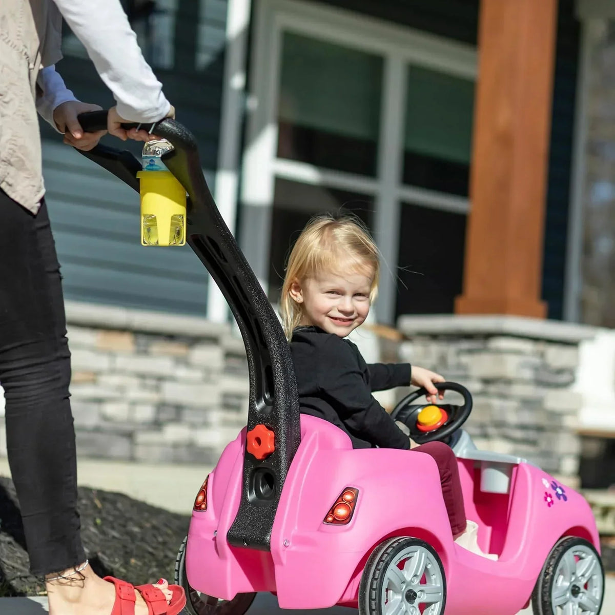 Step2 Whisper Ride II Ride On Push Toy Car Pink Ride On Car with Included Seat Belt Easy Storage