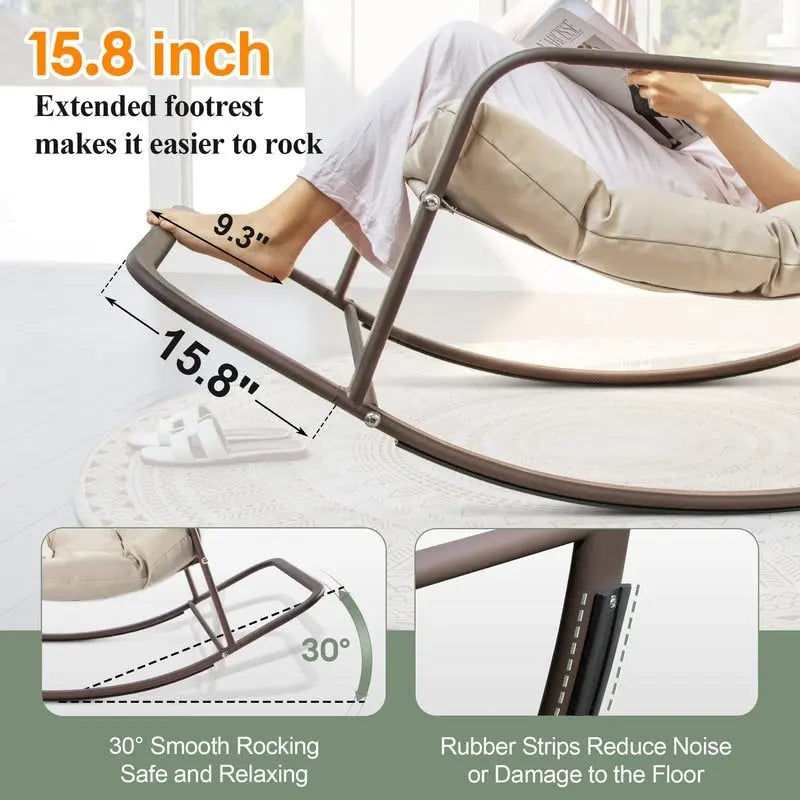Oversized Rocking Lounge Chair, 450 lbs Extra Large Outdoor Recliner with Water-resistant Cushions