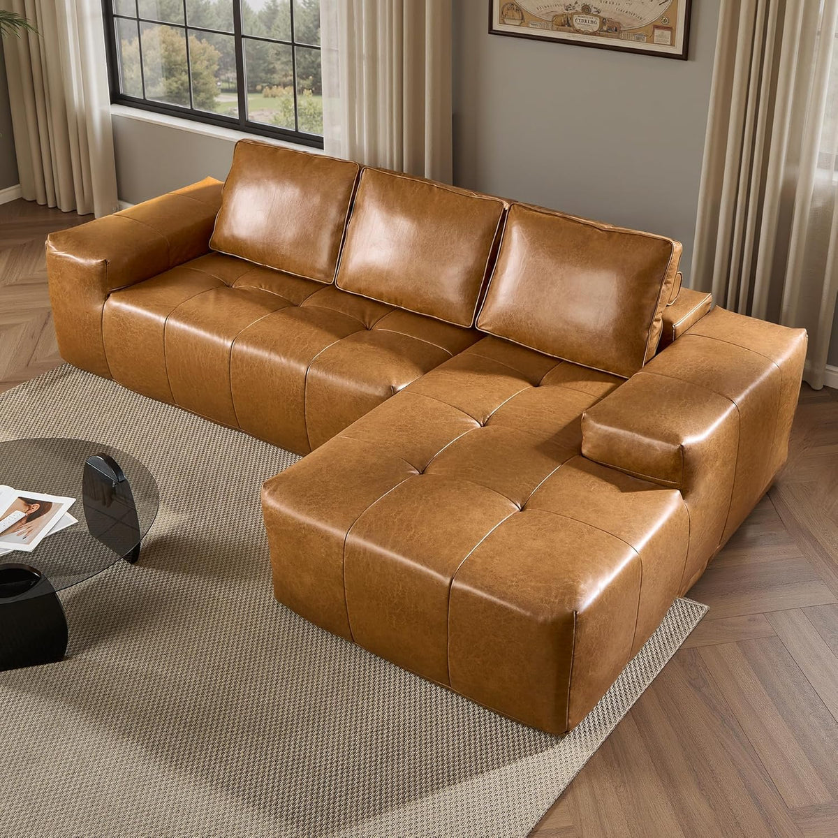 ovios 104" Cloud Sectional Couch with L-Shape Chaise,Modern Modular Sofa with Deep Seat, Upholstered Couches for Living Room Bedroom,No Assembly Required, Grey (Plush Corduroy Fabric)