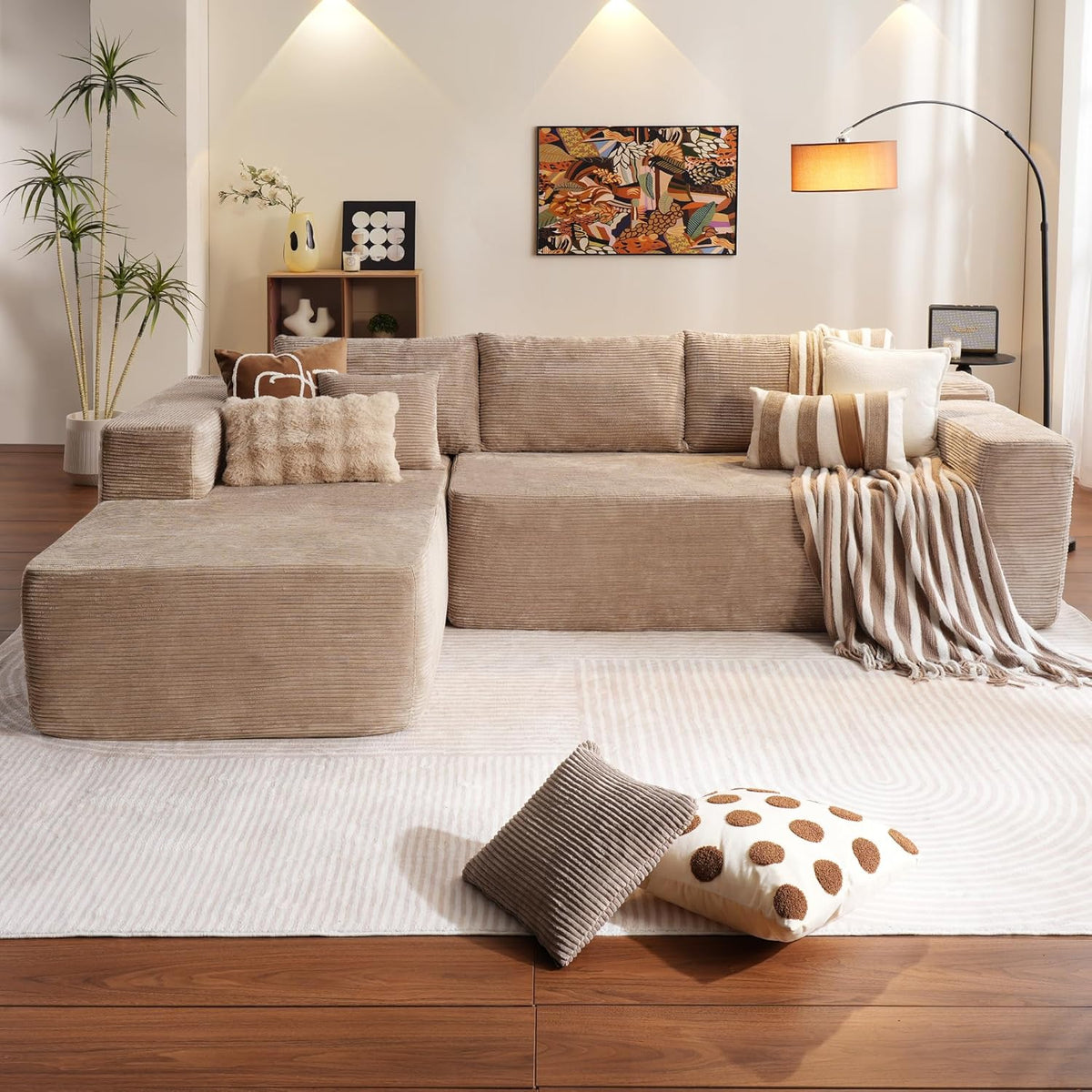 ovios 104" Cloud Sectional Couch with L-Shape Chaise,Modern Modular Sofa with Deep Seat, Upholstered Couches for Living Room Bedroom,No Assembly Required, Grey (Plush Corduroy Fabric)