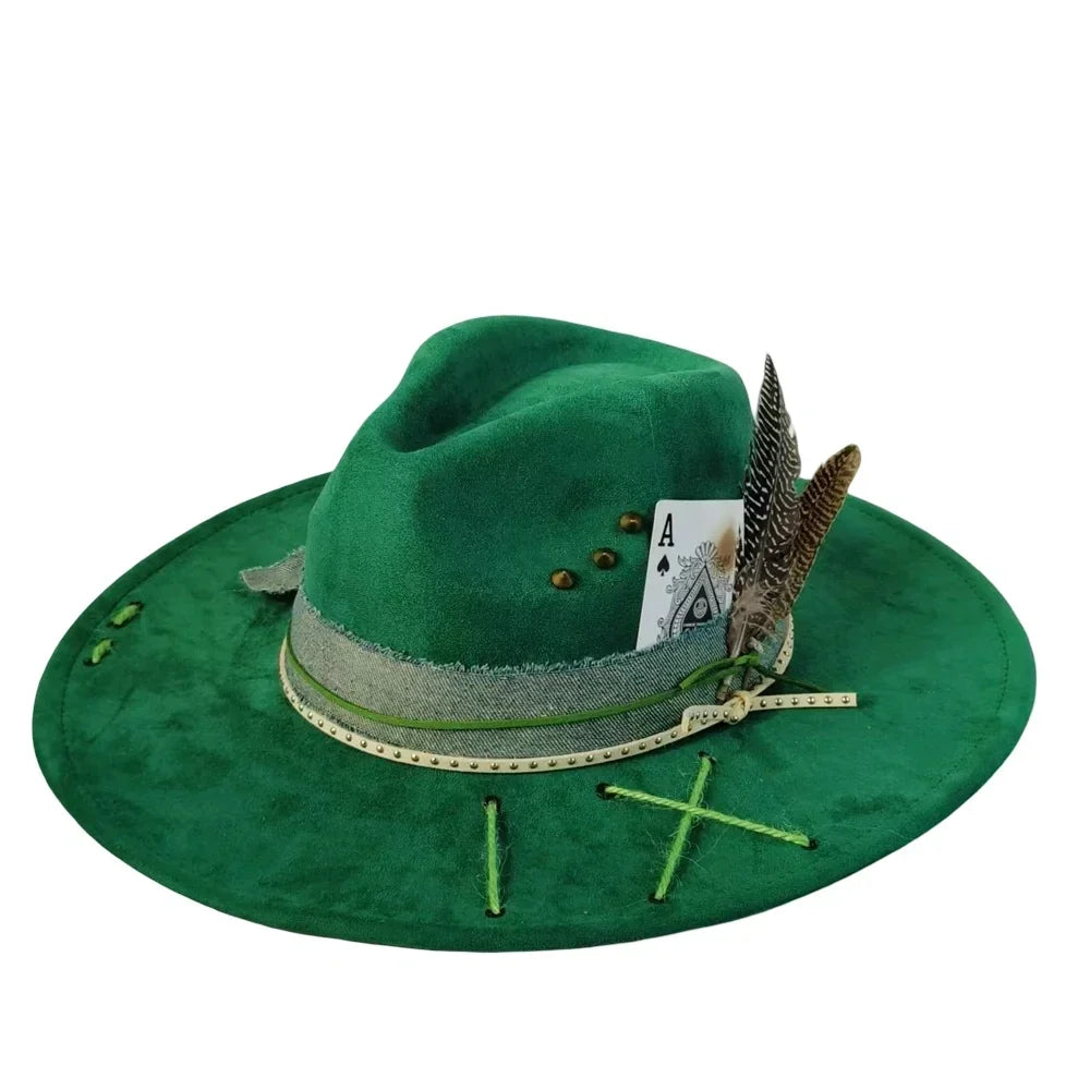 Ace of Spades Bohemian Handmade Suede Fedora Hat