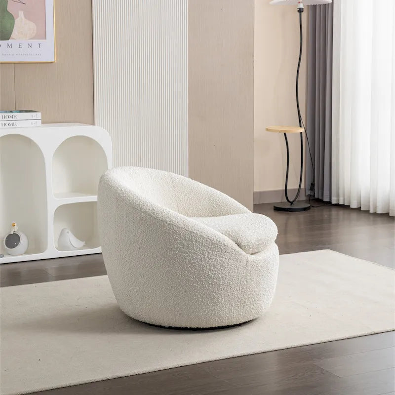 Swivel Barrel Chair - 360° Rotation - Boucle Fabric