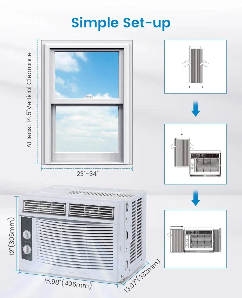 Garvee 5000 BTU Window Air Conditioner, Fast Cooling for Rooms up to 150 Sq. ft, Window Ac Unit with 7 Level Temperature Setting, White