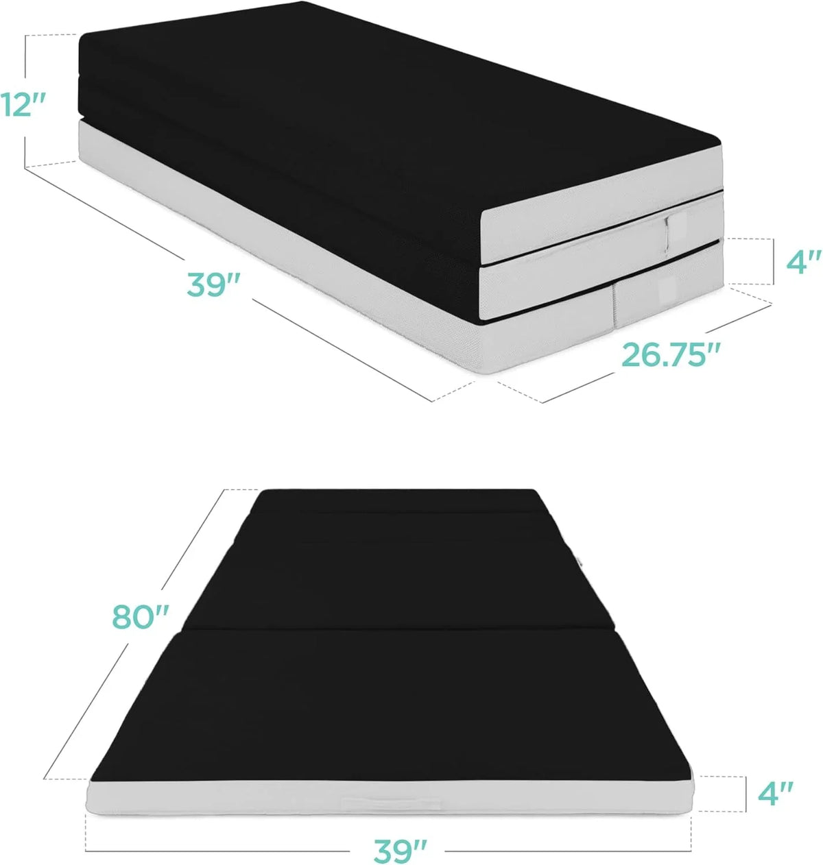 Best Choice Products 4in Portable Queen-Size Mattress, Tri-Fold Mattress for Camping, Guest, Toddler, Foam Plush w/Carry Case - Grey
