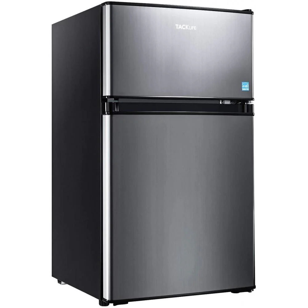 g Mini Fridge with Freezer, 3.1 Cu.Ft Small Refrigerator, Compact Refrigerator with LED Light, 2 doors, Mini Fridge for Bedroom, Office, Dorm, RV, Garage, Stainless Steel Sliver -HPVFR310