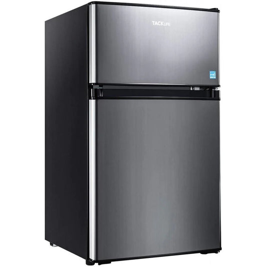 g Mini Fridge with Freezer, 3.1 Cu.Ft Small Refrigerator, Compact Refrigerator with LED Light, 2 doors, Mini Fridge for Bedroom, Office, Dorm, RV, Garage, Stainless Steel Sliver -HPVFR310