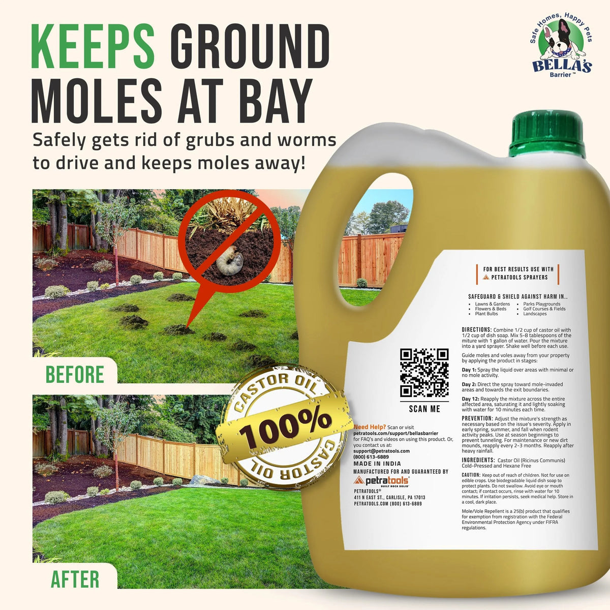 100% Castor Oil for Mole for Lawns Getting Rid of Ground Moles - Most Effective Way to Remove Gopher, Mole, Vole Castor Oil - Pet Safe, Food Grade (1 Gallon)