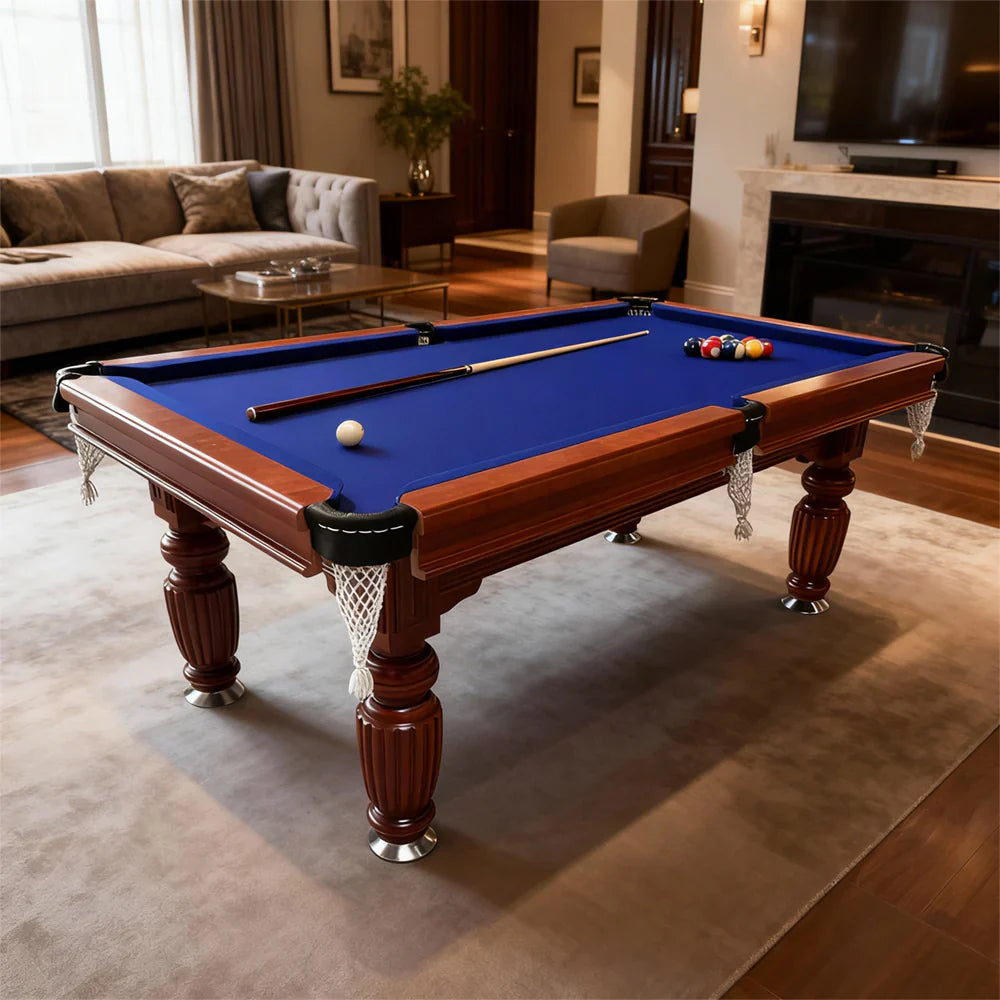 Classic Slate Pool Table with Cues and Balls Set for Home or Lounge, Walnut Wood, 8FT
