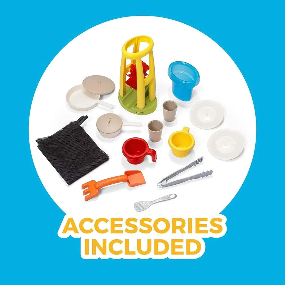 All-round play patio with canopy, kids indoor and outdoor kitchen play set