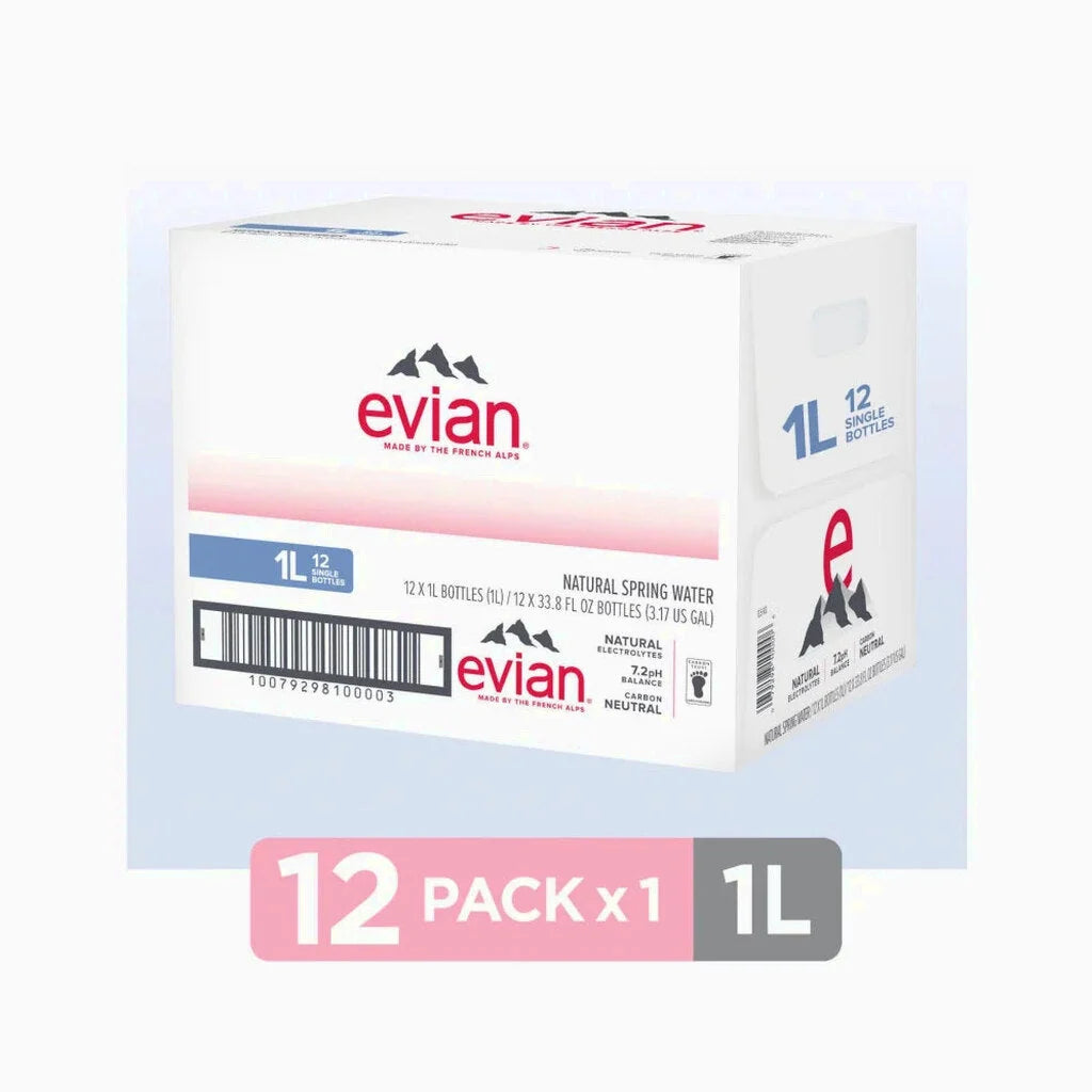 Evian Natural Spring Water 1L Bottles, 12 Pack - Pure Hydration