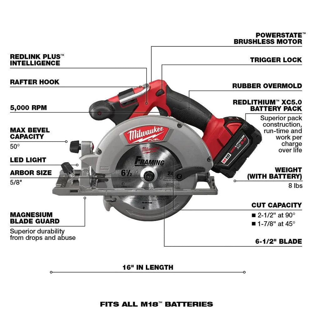 18V M18 FUEL Lithium Ion Brushless Cordless 7 Tool Combo Kit 5.0 Ah