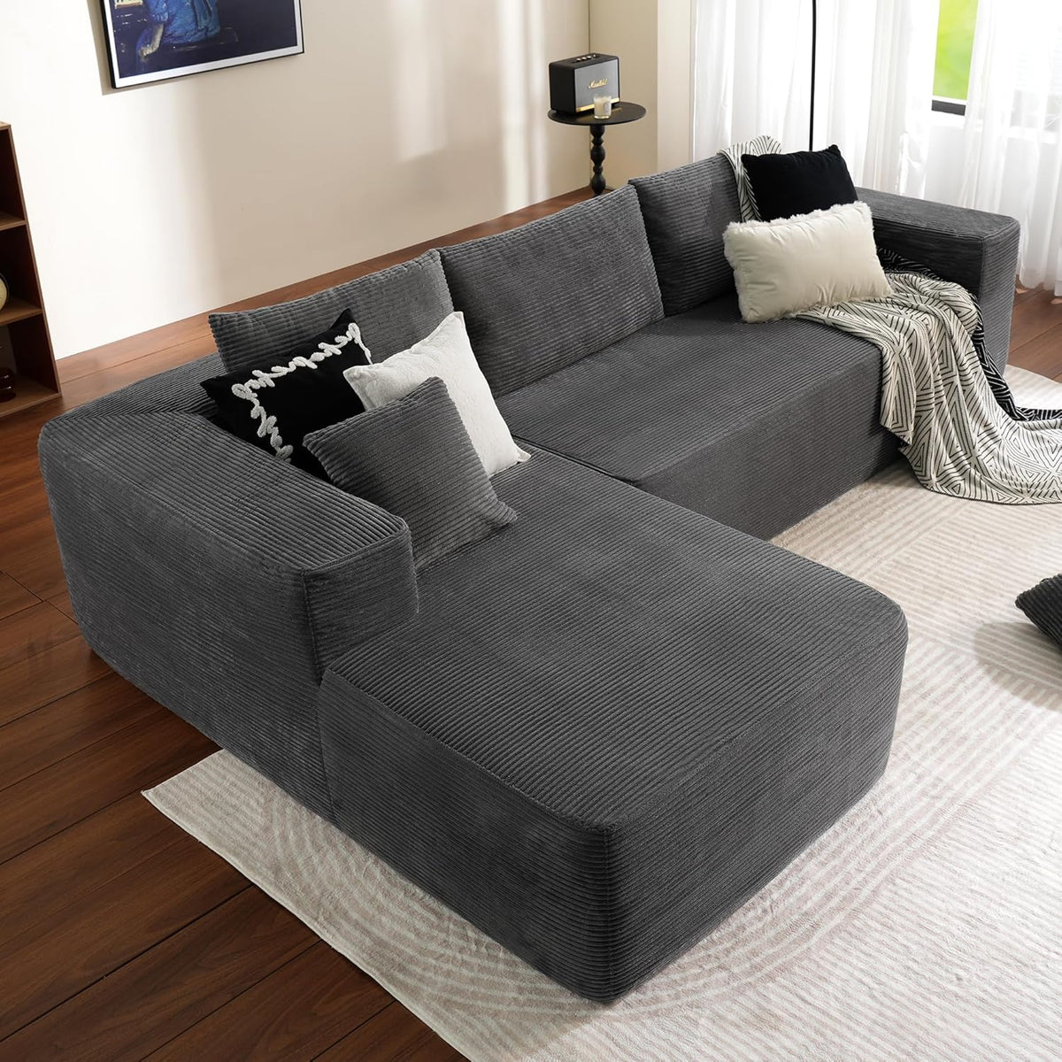 ovios 104" Cloud Sectional Couch with L-Shape Chaise,Modern Modular Sofa with Deep Seat, Upholstered Couches for Living Room Bedroom,No Assembly Required, Grey (Plush Corduroy Fabric)
