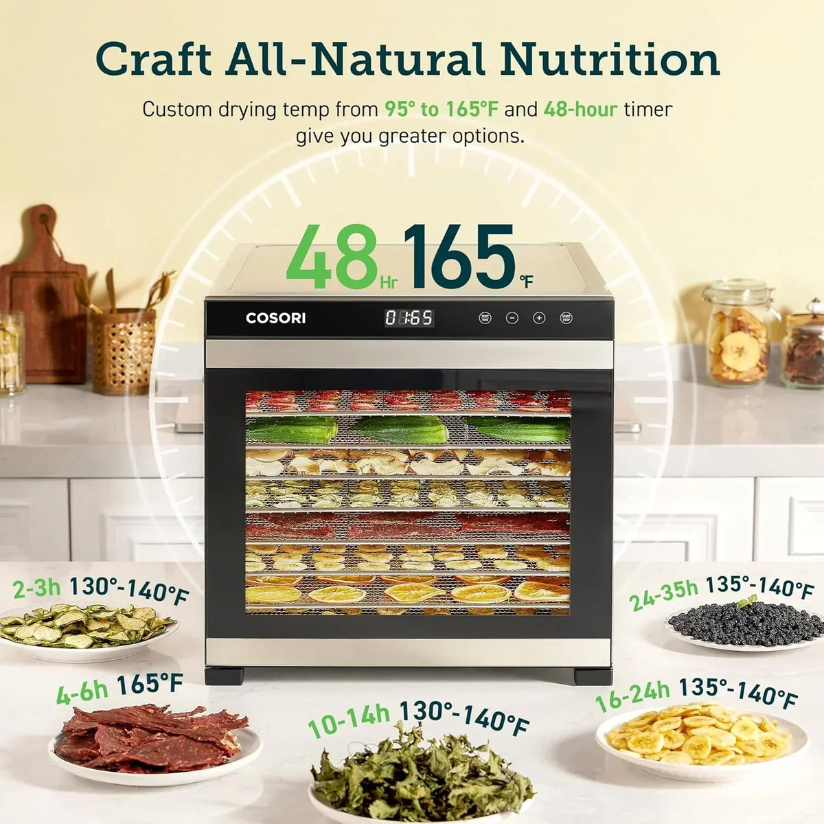 COSORI Food Dehydrator Bigger Than 7 Trays With Large 6.5" Drying Space 600W Power