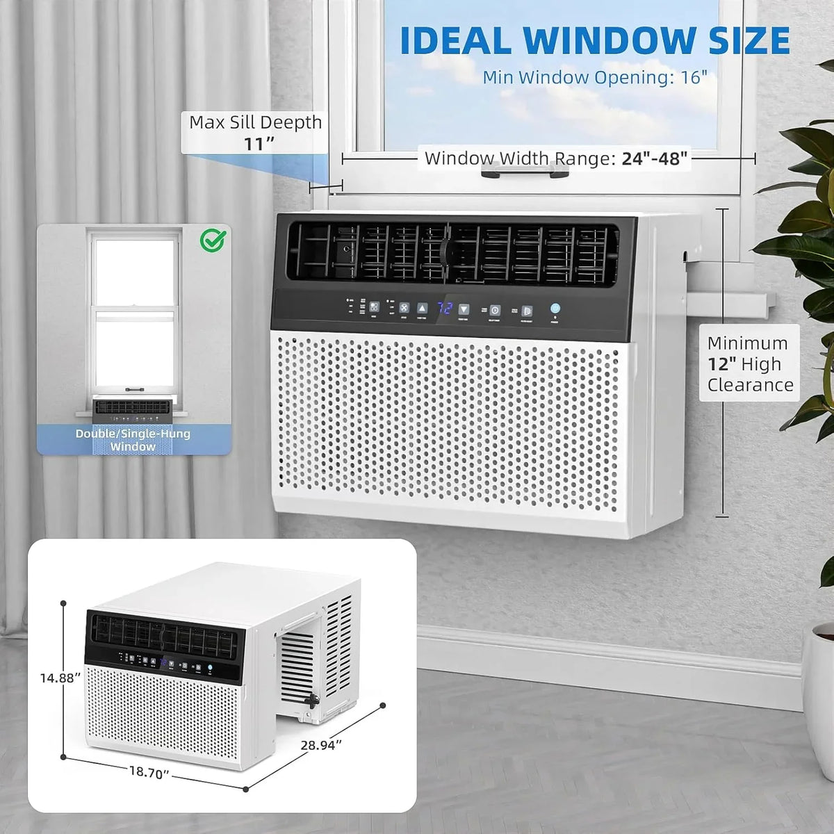 Antarctic Star 12,000 BTU U-Shaped Window Air Conditioner Unit Cools up to 550 Sq.Ft. with 6 Modes 24H Timer, Ultra Quiet Window AC Units