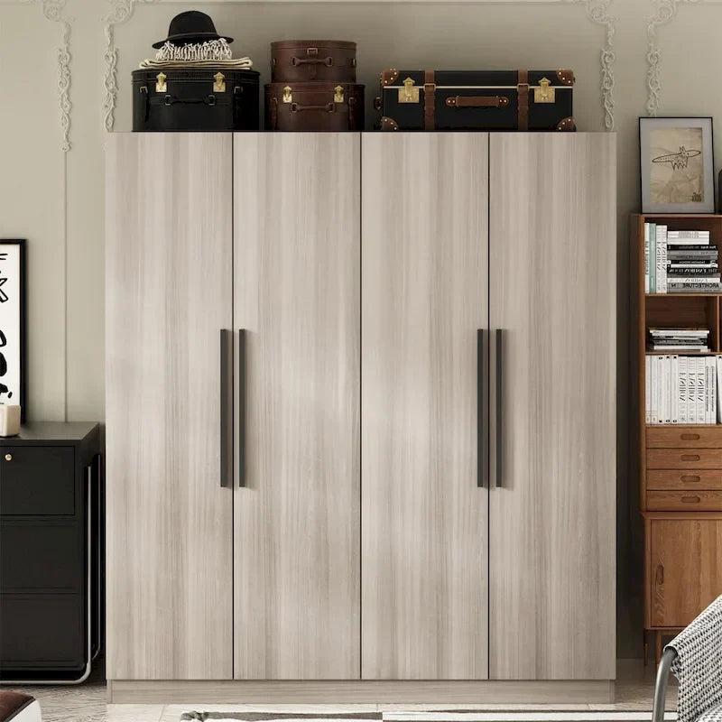 Modern Freestanding Solid Wood Wardrobe Closet With Storage Shelves