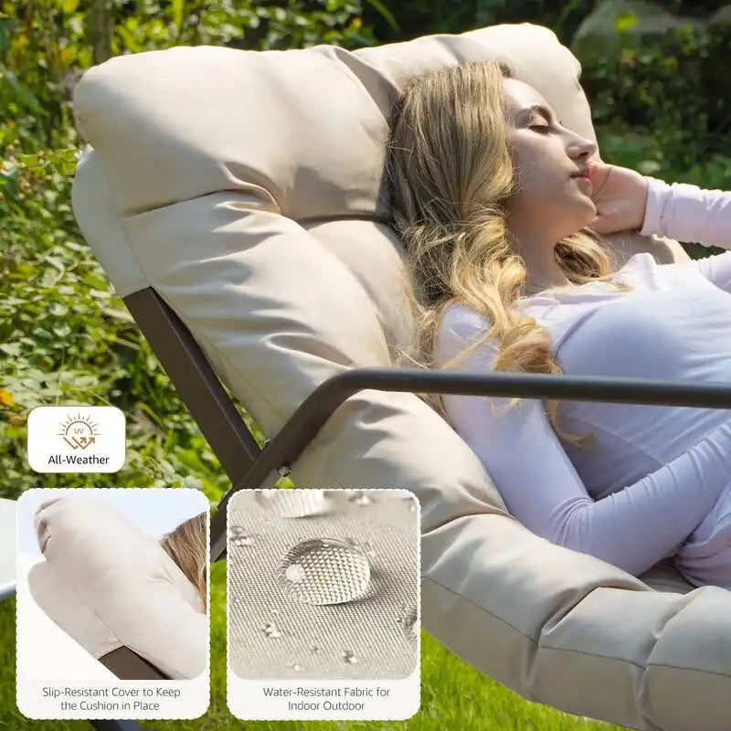 Oversized Rocking Lounge Chair, 450 lbs Extra Large Outdoor Recliner with Water-resistant Cushions