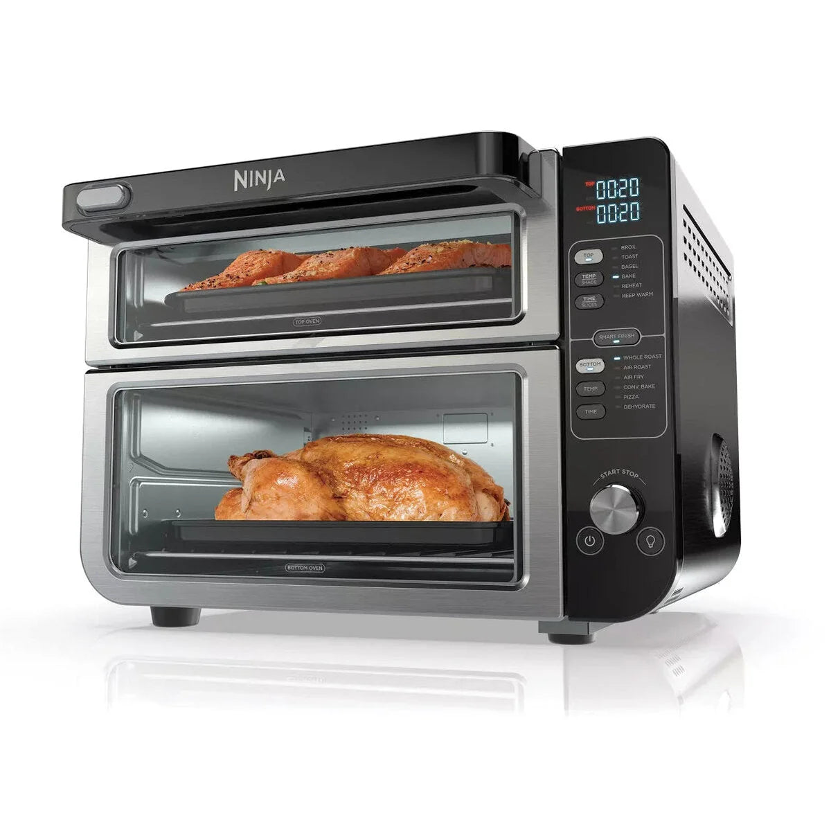 12-in-1 Double Oven with FlexDoor, FlavorSeal Smart Finish, Rapid Top Oven, Convection and Air Fry Bottom Oven DCT401