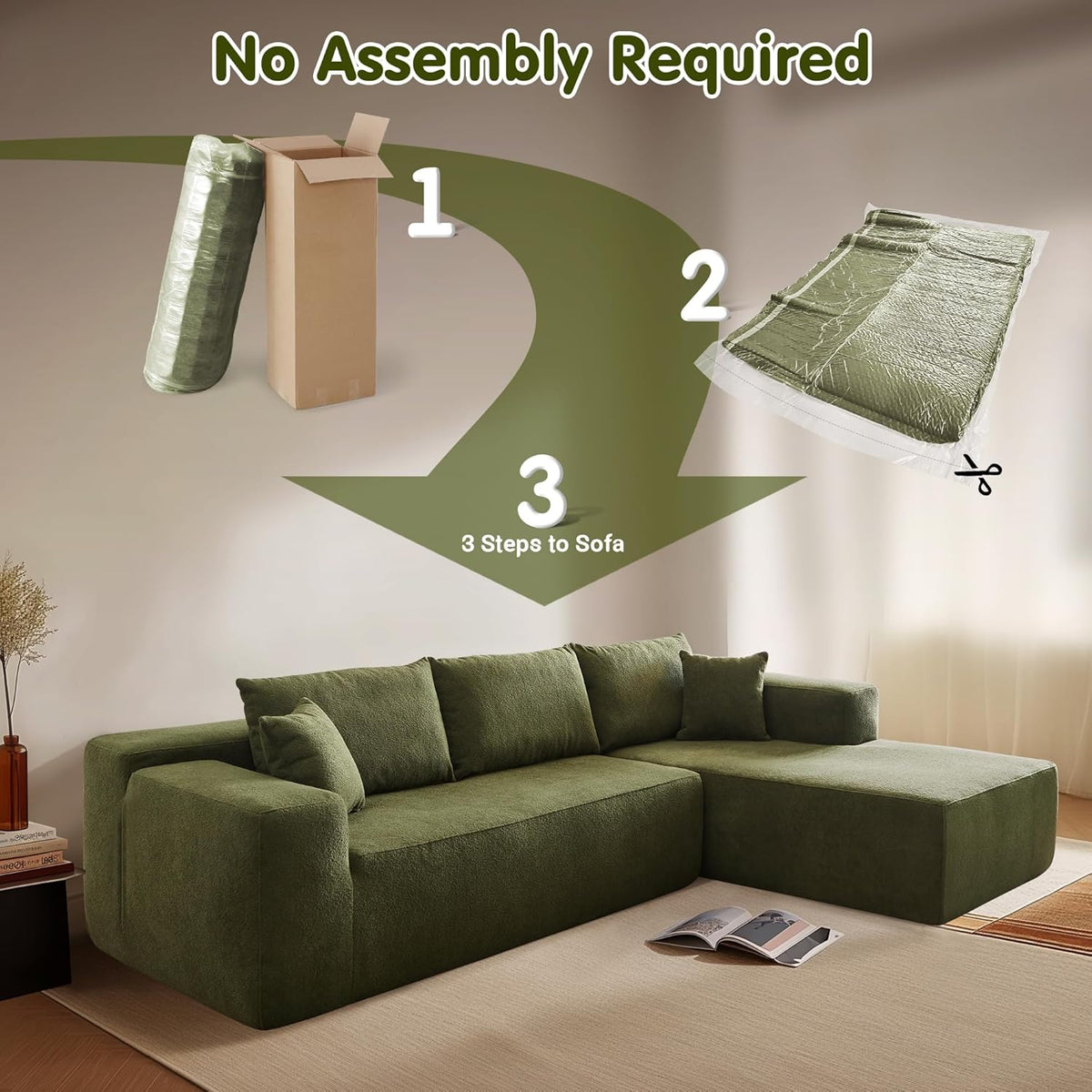 ovios 104" Cloud Sectional Couch with L-Shape Chaise,Modern Modular Sofa with Deep Seat, Upholstered Couches for Living Room Bedroom,No Assembly Required, Grey (Plush Corduroy Fabric)
