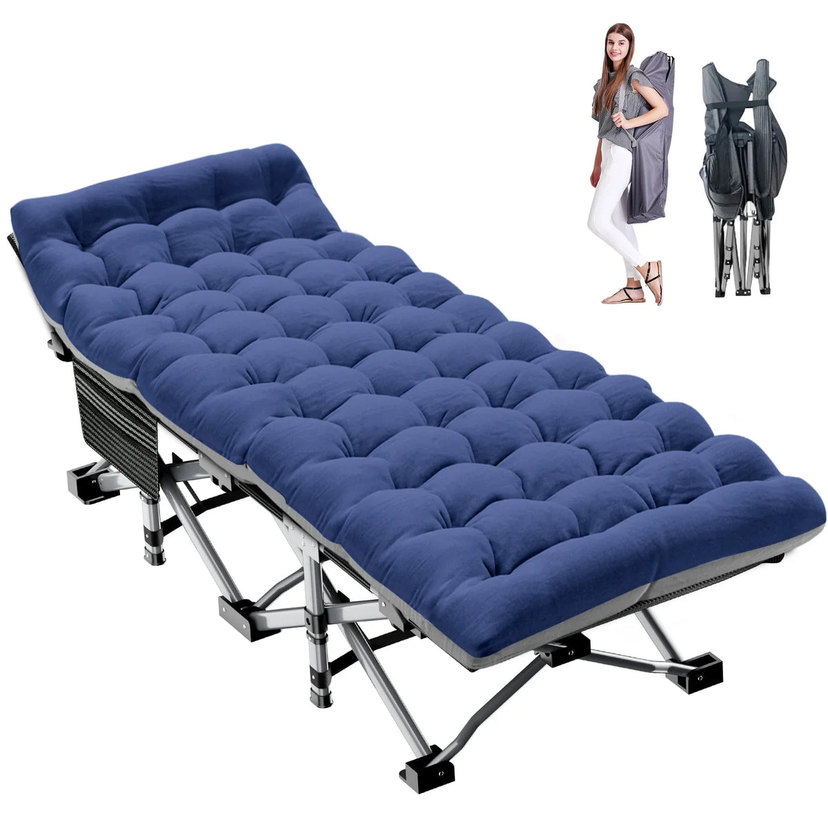 Slsy 2 Pack Folding Bed Cot with 3.3 Inch 2 Sided Mattress, 75"* 28" Folding Camping Cots with Carry Bag, Portable Sleeping Cot Guest Bed