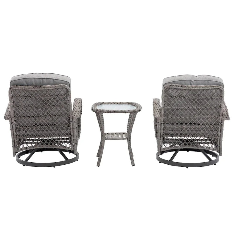 3 Pieces Outdoor Swivel Rocker Patio Chairs, 360 Degree Rocking Patio Conversation Set