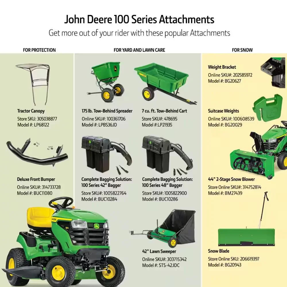 John Deere S100 ride-on lawnmower, 107 cm (42 inch) cutting width C 17.5 hp petrol hydrostatic drive