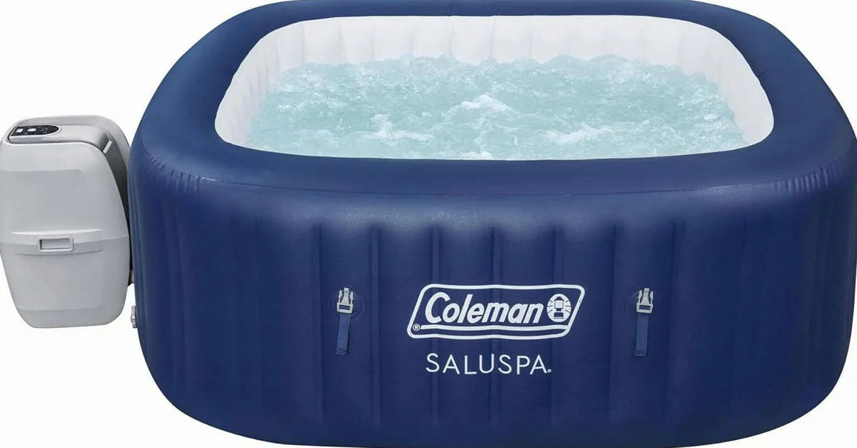 4 to 6 Person Inflatable Hot Tub Square Portable Outdoor Spa with 114 Soothing AirJets and Insulated Cover, Gray-Coleman