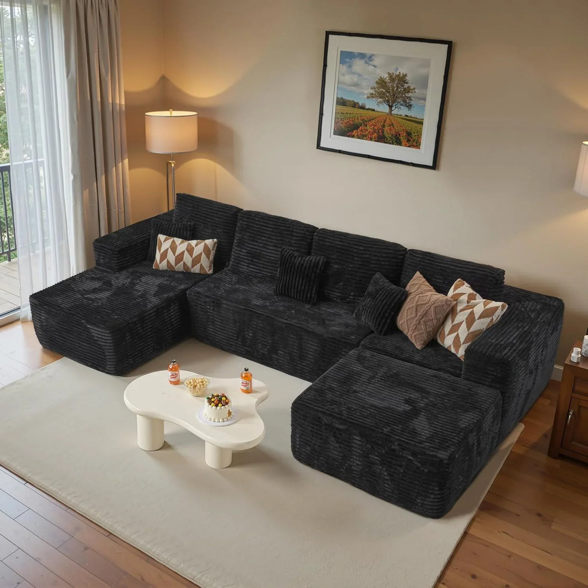 ovios 104" Cloud Sectional Couch with L-Shape Chaise,Modern Modular Sofa with Deep Seat, Upholstered Couches for Living Room Bedroom,No Assembly Required, Grey (Plush Corduroy Fabric)