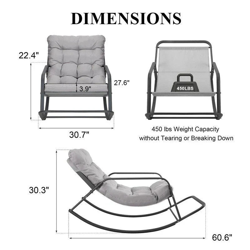 Oversized Rocking Lounge Chair, 450 lbs Extra Large Outdoor Recliner with Water-resistant Cushions