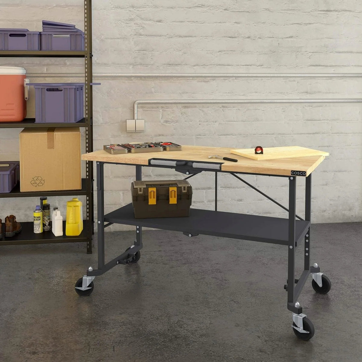 COSCO SmartFold Butcher Block Workbench, 700LB Capacity, Gray