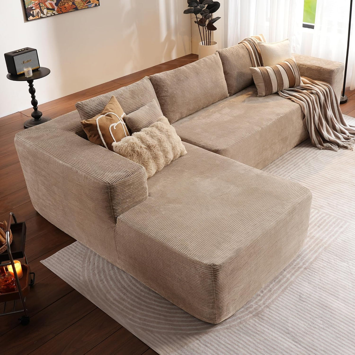 ovios 104" Cloud Sectional Couch with L-Shape Chaise,Modern Modular Sofa with Deep Seat, Upholstered Couches for Living Room Bedroom,No Assembly Required, Grey (Plush Corduroy Fabric)