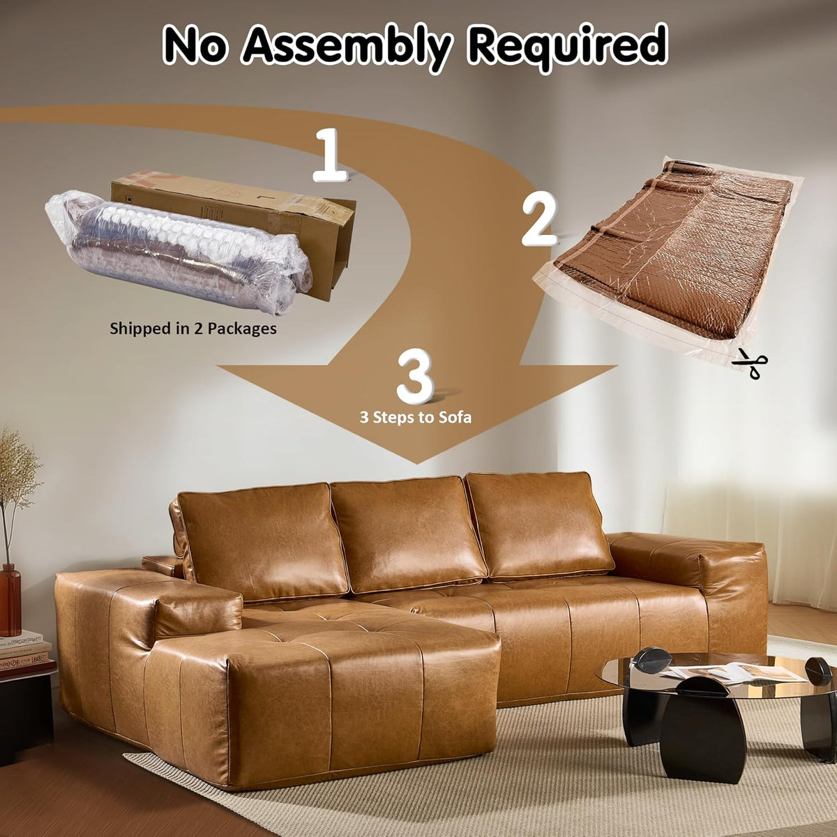 ovios 104" Cloud Sectional Couch with L-Shape Chaise,Modern Modular Sofa with Deep Seat, Upholstered Couches for Living Room Bedroom,No Assembly Required, Grey (Plush Corduroy Fabric)