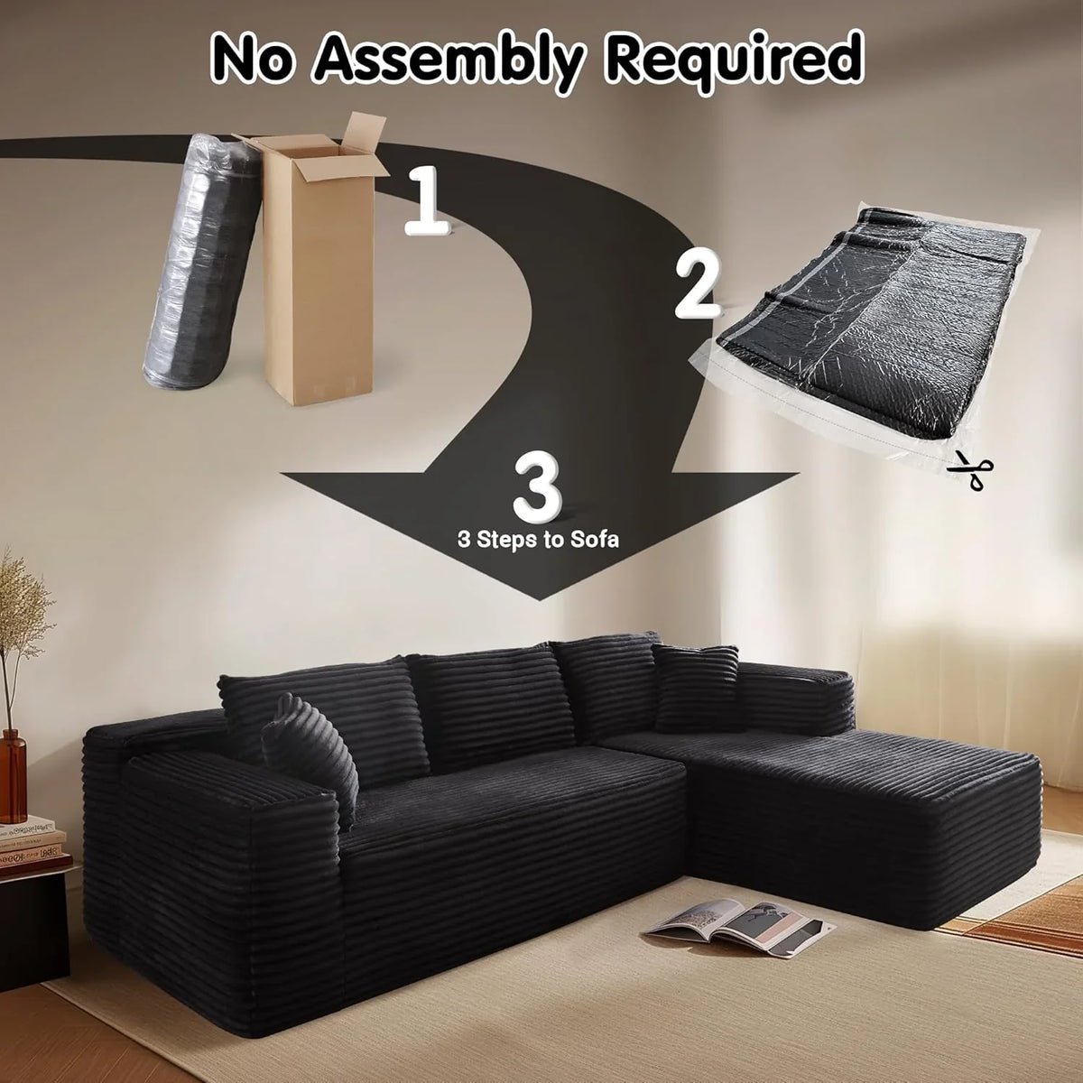 ovios 104" Cloud Sectional Couch with L-Shape Chaise,Modern Modular Sofa with Deep Seat, Upholstered Couches for Living Room Bedroom,No Assembly Required, Grey (Plush Corduroy Fabric)