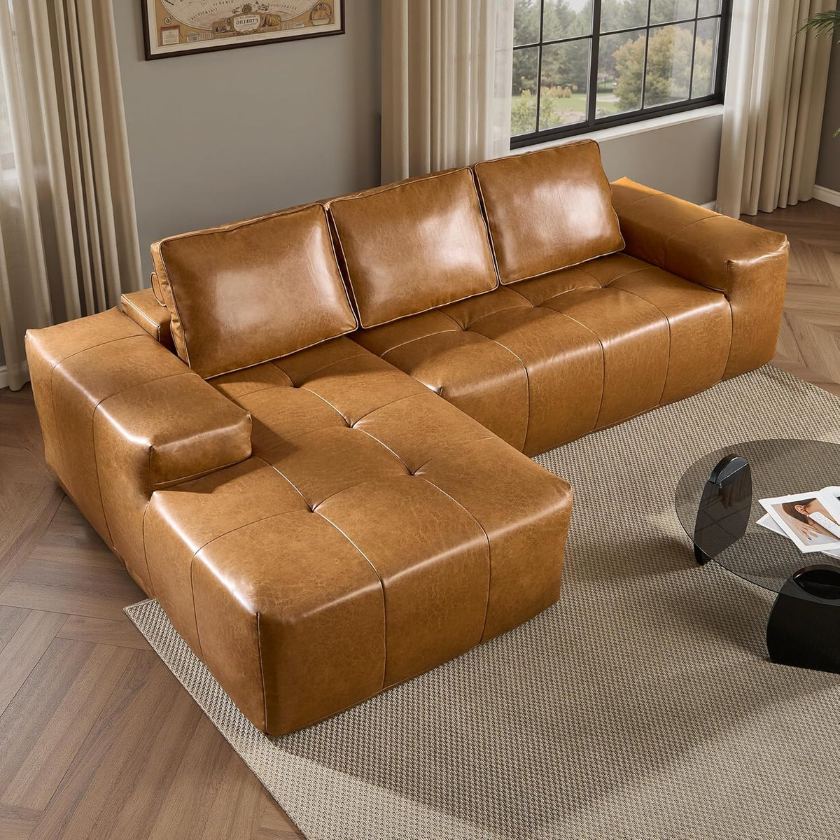 ovios 104" Cloud Sectional Couch with L-Shape Chaise,Modern Modular Sofa with Deep Seat, Upholstered Couches for Living Room Bedroom,No Assembly Required, Grey (Plush Corduroy Fabric)
