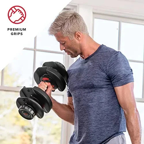 Bowflex SelectTech 552 Adjustable Dumbbells (pair), 2.3C23.8 kg, space-saving home fitness equipment