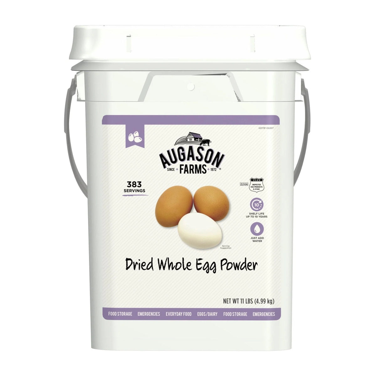 Augason Farms Dried Whole Egg Powder Emergency Food Supply 11 Pound 4-Gallon Pail 383 Servings