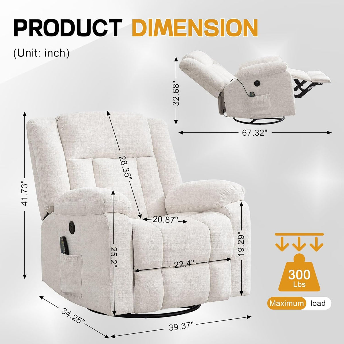 Rocker Recliner Glider Recliner Chairs for Adults 360° Swivel Rocking Chair