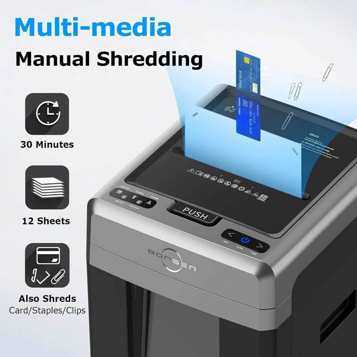 BONSEN 300-Sheet Auto Feed Paper Shredder, 60 Min, P-4, 8.1 Gal, Quiet