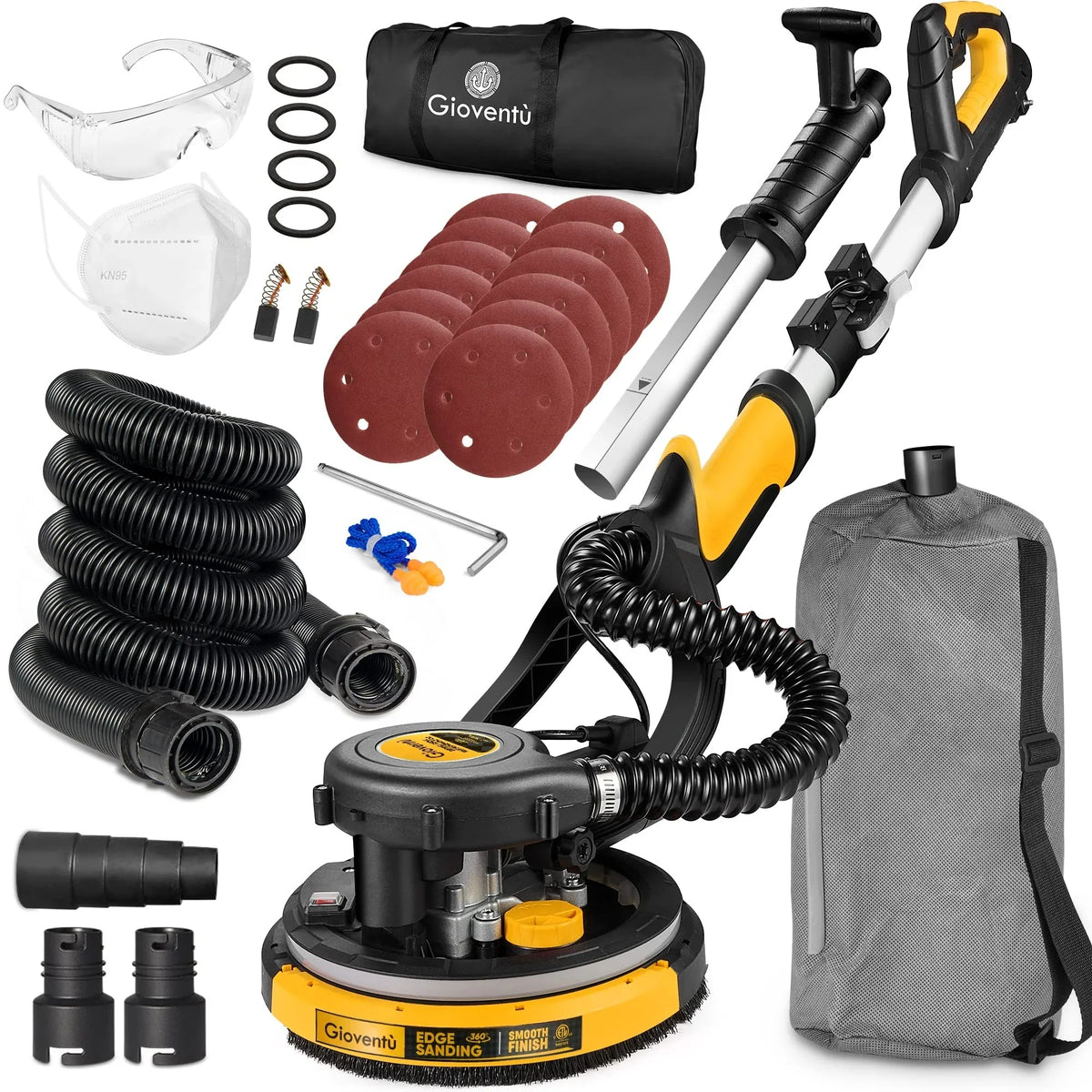 Giovent? Electric Drywall Sander with Dust Extraction, Suitable for Popcorn Ceilings