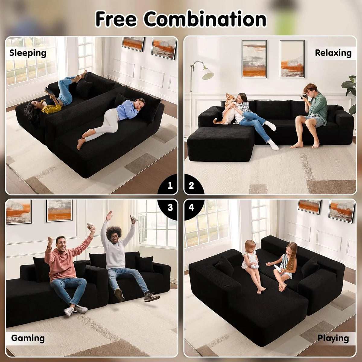 ovios 104" Cloud Sectional Couch with L-Shape Chaise,Modern Modular Sofa with Deep Seat, Upholstered Couches for Living Room Bedroom,No Assembly Required, Grey (Plush Corduroy Fabric)