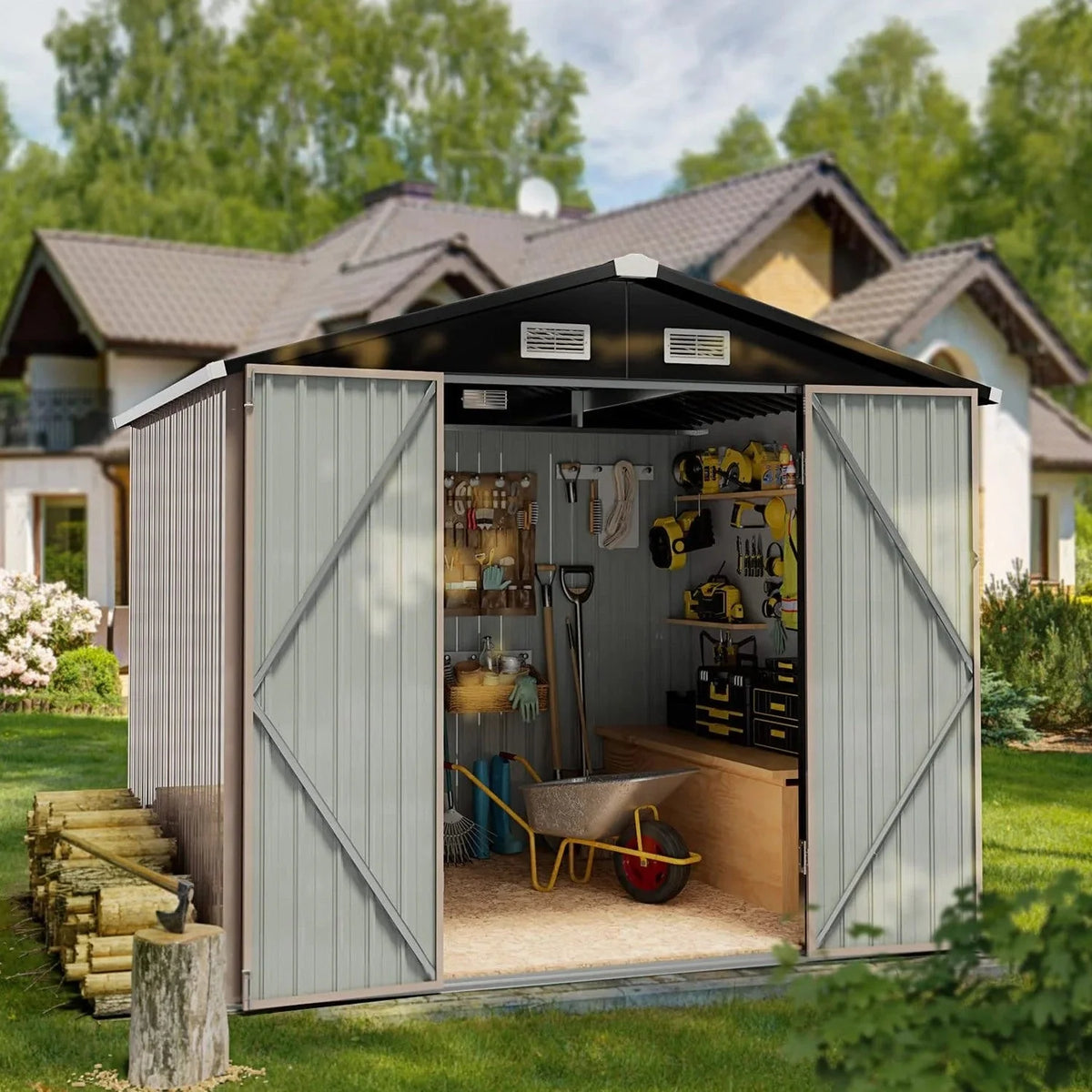 Aoxun 6.4x4 FT Outdoor Storage Shed for Tool Garden